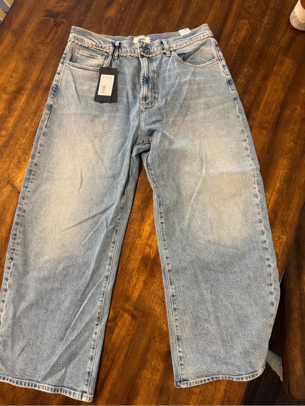 PAIGE Light Blue Cropped Wide-Leg Jeans